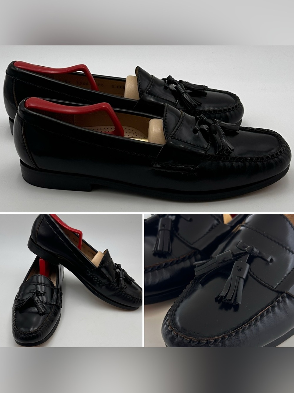 COLE HAAN TASSEL LOAFERS MENS SZ 9.5 BLACK LEATHER VINTAGE PREPPY SLIP ON SHOES